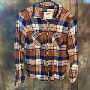 Blue/Brown Flannel button down size large in girls